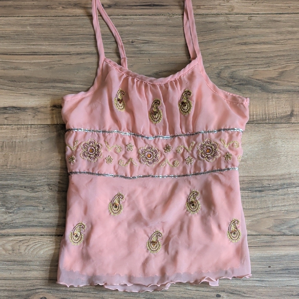 Elegant Pink Embroidered Tank Top